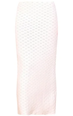 Hot PrettyLittleThing Petite Knitted Two Tone Midaxi Skirt Off White