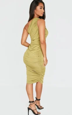Petite Slinky Ruched One Shoulder Longline Midi Dress-PrettyLittleThing Discount