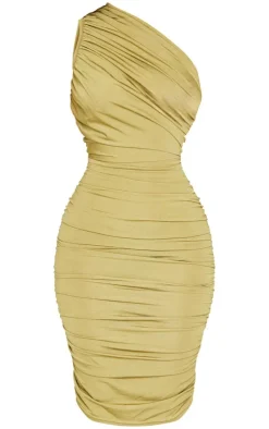 Petite Slinky Ruched One Shoulder Longline Midi Dress-PrettyLittleThing Discount