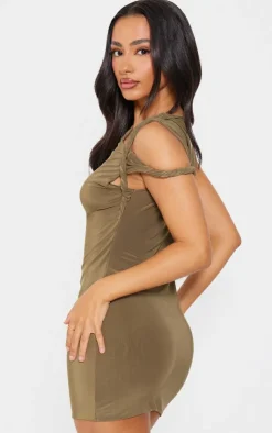 Petite Slinky Twist Shoulder Bodycon Dress-PrettyLittleThing Discount