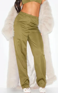 Sale PrettyLittleThing Petite Tailored Straight Leg Pants Olive