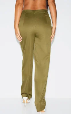 Sale PrettyLittleThing Petite Tailored Straight Leg Pants Olive