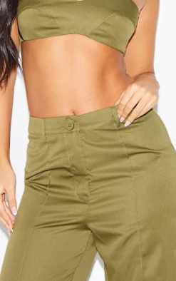 Sale PrettyLittleThing Petite Tailored Straight Leg Pants Olive