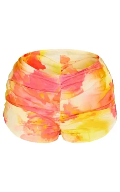 Clearance PrettyLittleThing Petite Linen Look Ruched Hotpants Orange