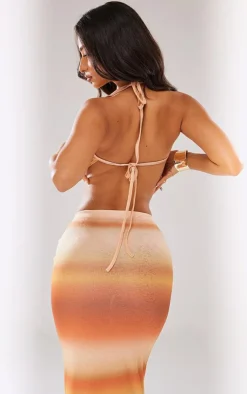 PrettyLittleThing Petite Ombre Cowl Neck Top Orange