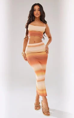 PrettyLittleThing Petite Ombre Cowl Neck Top Orange