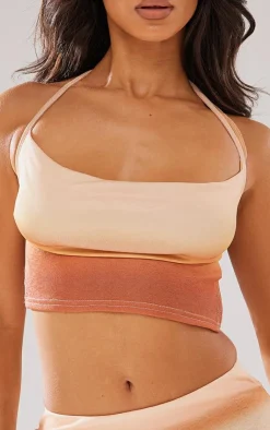 PrettyLittleThing Petite Ombre Cowl Neck Top Orange