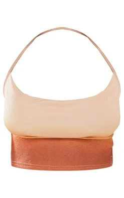 PrettyLittleThing Petite Ombre Cowl Neck Top Orange