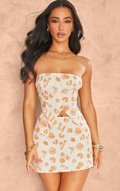 Outlet PrettyLittleThing Petite Printed Bandeau Top Orange