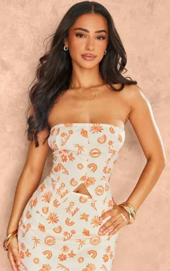 Outlet PrettyLittleThing Petite Printed Bandeau Top Orange