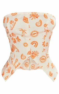 Outlet PrettyLittleThing Petite Printed Bandeau Top Orange