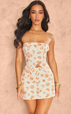 Online PrettyLittleThing Petite Printed Low Rise Mini Skirt Orange