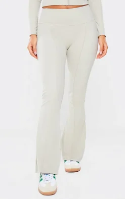 Discount PrettyLittleThing Petite Snatched Sculpt Seam Detail Flared Pants Pale Khaki