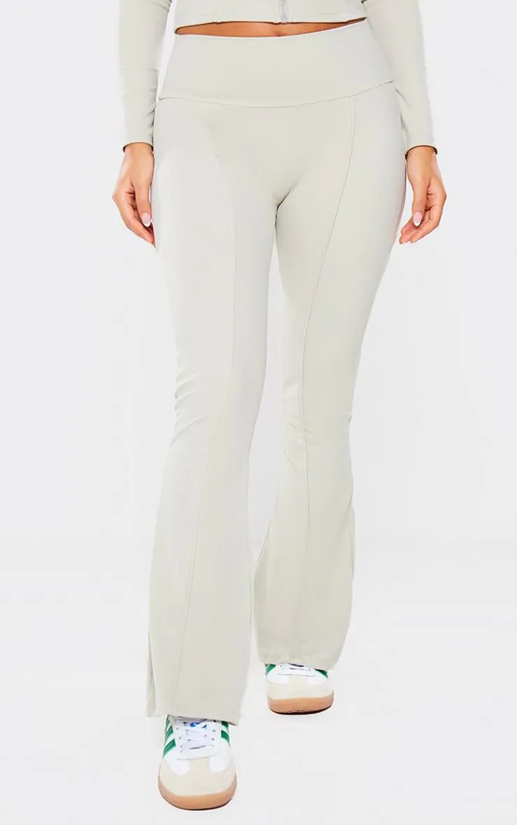 Discount PrettyLittleThing Petite Snatched Sculpt Seam Detail Flared Pants Pale Khaki