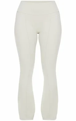 Discount PrettyLittleThing Petite Snatched Sculpt Seam Detail Flared Pants Pale Khaki