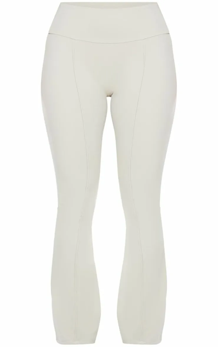 Discount PrettyLittleThing Petite Snatched Sculpt Seam Detail Flared Pants Pale Khaki