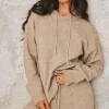 New PrettyLittleThing Petite Knitted Hoodie Pebble