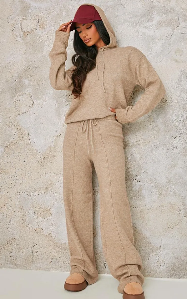 New PrettyLittleThing Petite Knitted Hoodie Pebble