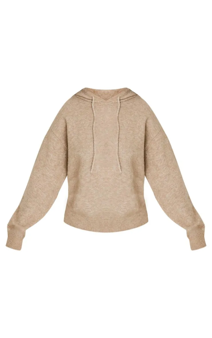 New PrettyLittleThing Petite Knitted Hoodie Pebble