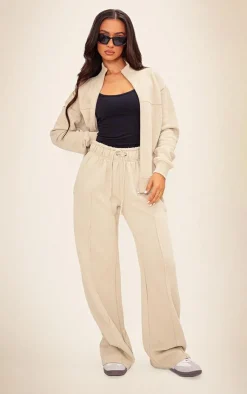 Outlet PrettyLittleThing Petite Seam Detail Straight Leg Sweatpants Pebble