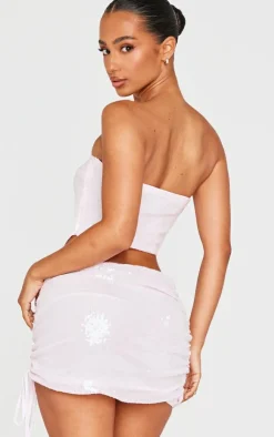 New PrettyLittleThing Petite Bandeau Cut Out Sequin Crop Top Pink