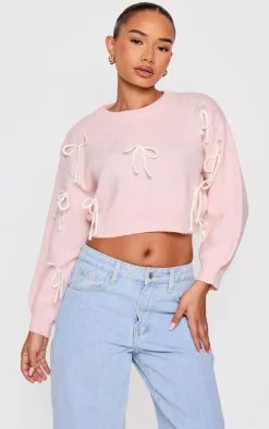 PrettyLittleThing Sweaters*Petite Pink Bow Detail Christmas Sweater