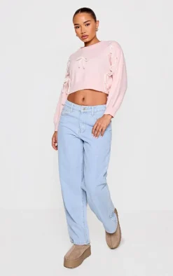 PrettyLittleThing Sweaters*Petite Pink Bow Detail Christmas Sweater
