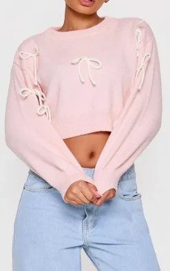 PrettyLittleThing Sweaters*Petite Pink Bow Detail Christmas Sweater