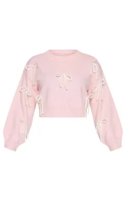 PrettyLittleThing Sweaters*Petite Pink Bow Detail Christmas Sweater