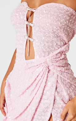 Petite Bow Embellished Bandeau Sequin Mini Dress-PrettyLittleThing Best