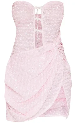 Petite Bow Embellished Bandeau Sequin Mini Dress-PrettyLittleThing Best