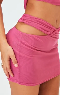 Online PrettyLittleThing Petite Cut Out Low Waist Mini Skirt Pink