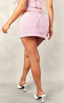 New PrettyLittleThing Petite Distressed Cut Out Waistband Mini Skirt Pink