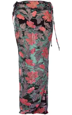 Clearance PrettyLittleThing Petite Floral Print Devore Maxi Skirt Pink