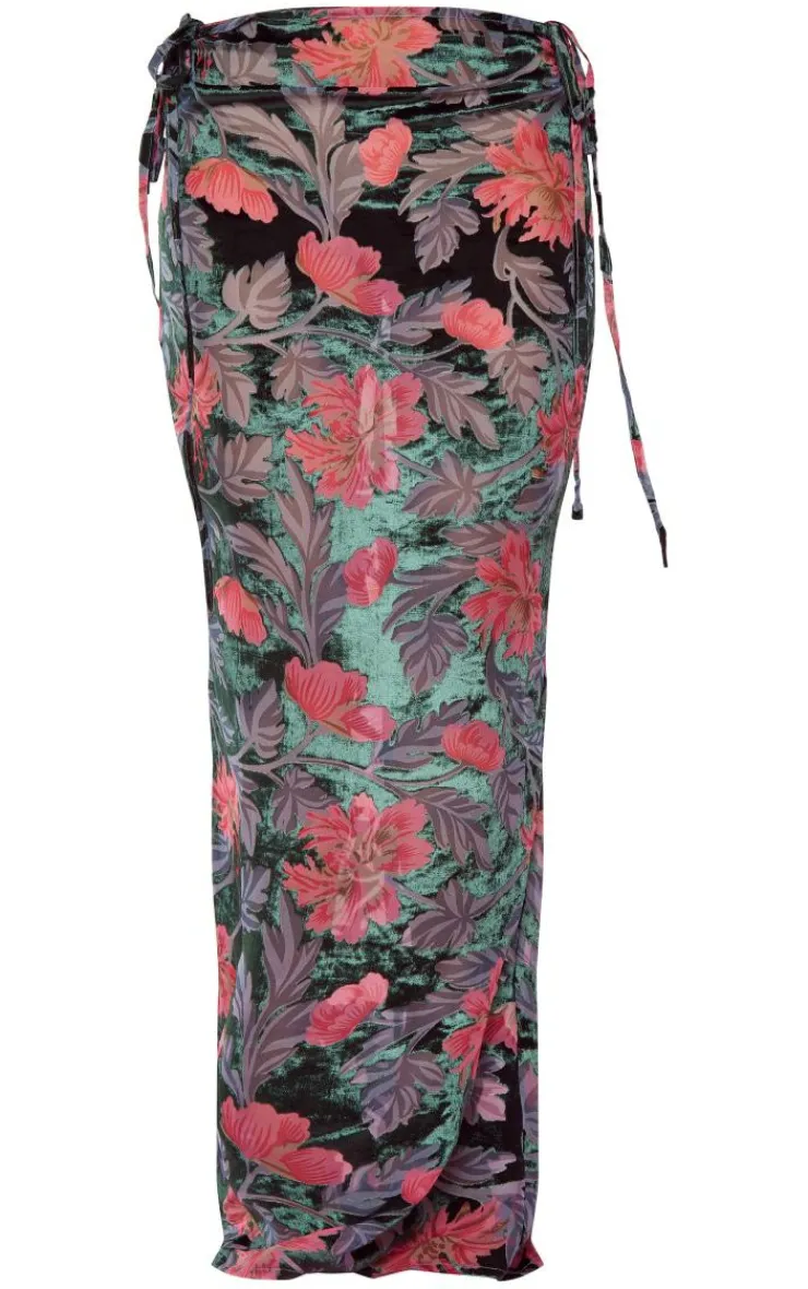 Clearance PrettyLittleThing Petite Floral Print Devore Maxi Skirt Pink