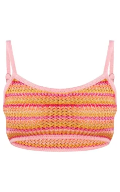 Online PrettyLittleThing Petite Glitter Knitted Crop Top Pink