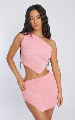 PrettyLittleThing Petite Knitted Fold Over Mini Skirt Pink