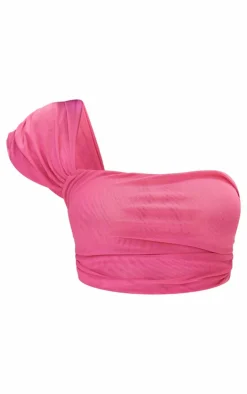 New PrettyLittleThing Petite One Shoulder Bandeau Crop Top Pink