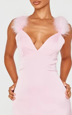 Petite Satin Fur Detail Mini Dress-PrettyLittleThing Online