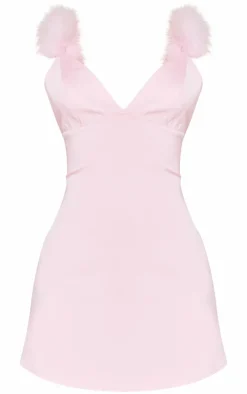 Petite Satin Fur Detail Mini Dress-PrettyLittleThing Online