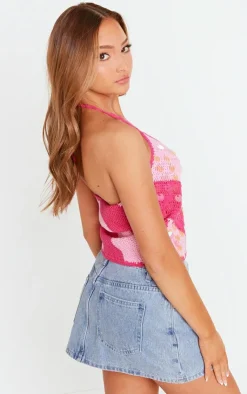 PrettyLittleThing Knitted Tops*Petite Striped Knitted Halterneck Sequin Top