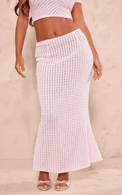 Discount PrettyLittleThing Petite Textured Jersey Midaxi Skirt Pink