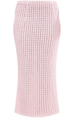 Discount PrettyLittleThing Petite Textured Jersey Midaxi Skirt Pink