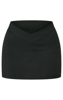Online PrettyLittleThing Petite Premium Woven Fitted Mini Skirt Black