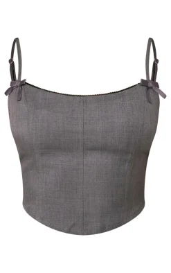Best PrettyLittleThing Petite Premium Woven Bow Detail Corset Top Grey