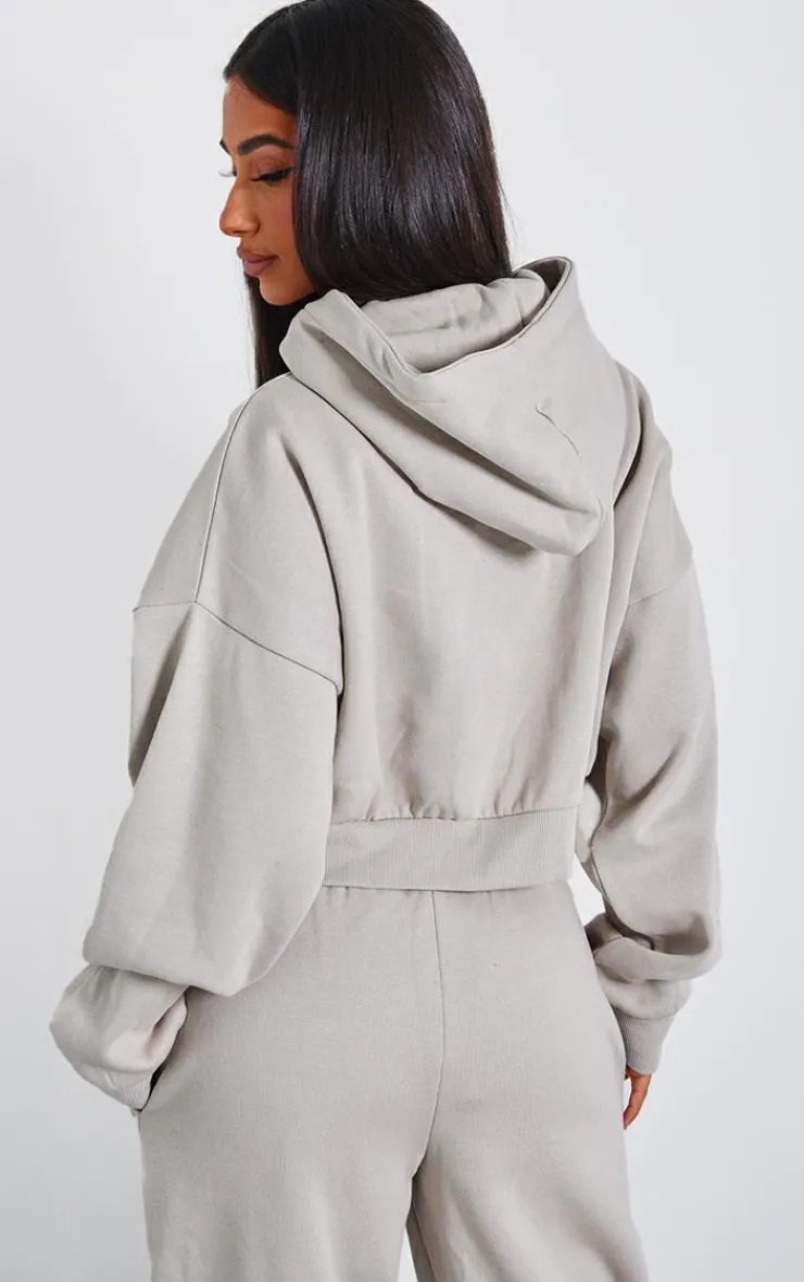 Best PrettyLittleThing Petite Premium Printed Boxy Hoodie Stone