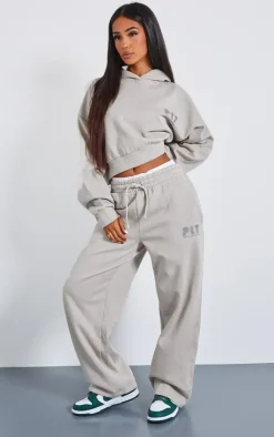 Best PrettyLittleThing Petite Premium Printed Boxy Hoodie Stone