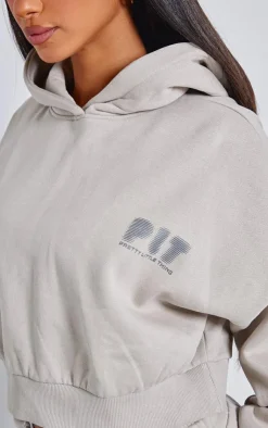 Best PrettyLittleThing Petite Premium Printed Boxy Hoodie Stone