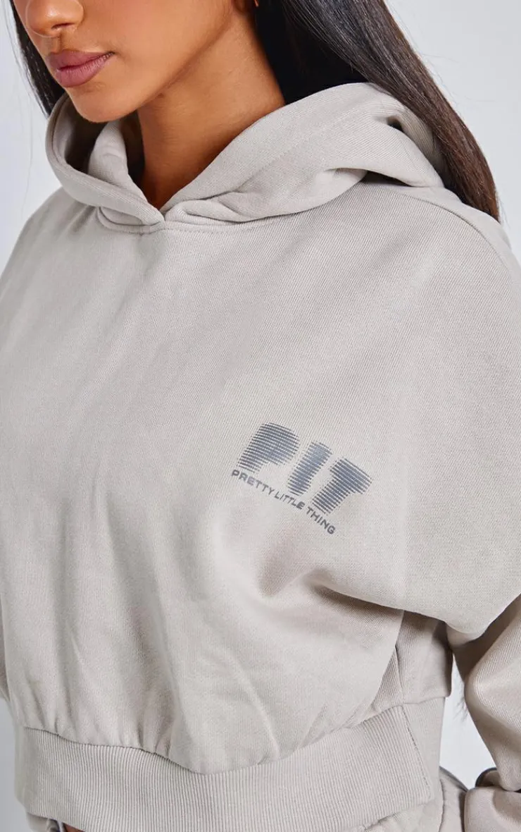 Best PrettyLittleThing Petite Premium Printed Boxy Hoodie Stone