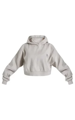 Best PrettyLittleThing Petite Premium Printed Boxy Hoodie Stone